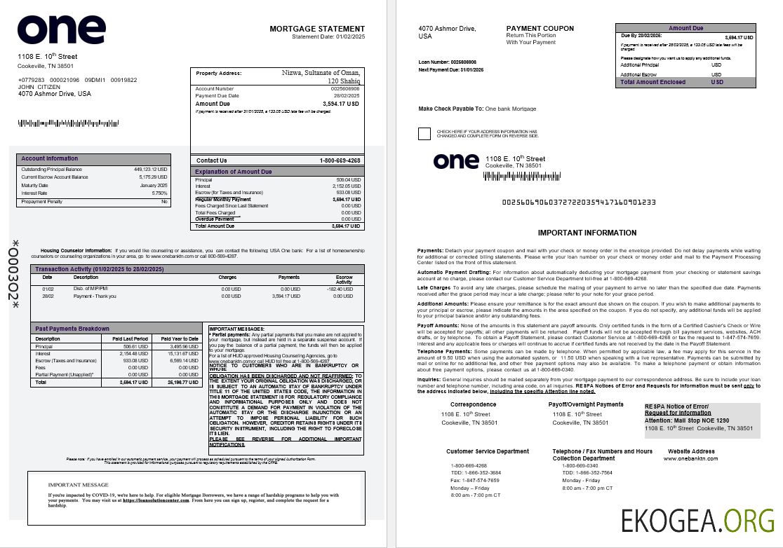 États , Unis Relevé d'hypothèque bancaire aux formats Word et PDF 1 , 2 template États , Unis Relevé d'hypothèque bancaire aux formats Word et PDF 1 , 2 template